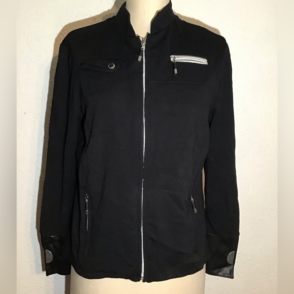 Jamie by Jamie Sadock black faux leather trim jacket size small